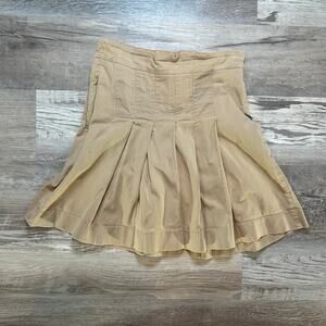 VTG Pleated Khaki Skort Built-In Shorts Mini Skirt Y2K Preppy Tenniscore Beige